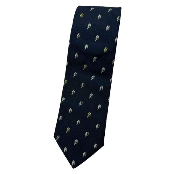 PAUL & SHARK Men's 100% Silk Necktie LUXURY Tie Navy Art W:4" EUC